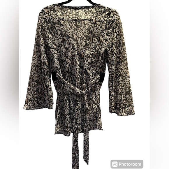 Notations Sheer Floral Print Blouse w/tie back - Picture 5 of 5